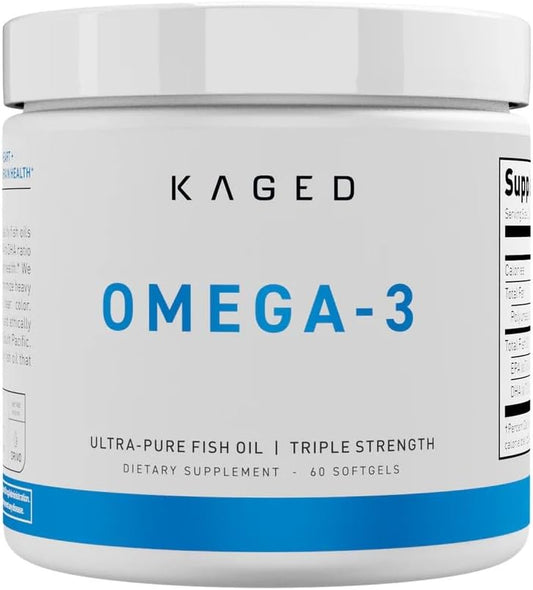 Ultra-Pure Kaged Omega 3 Fish Oil Supplement, 3000mg Omega 3 Fatty Acid with EPA & DHA, No Fish Burps - 60 Pills