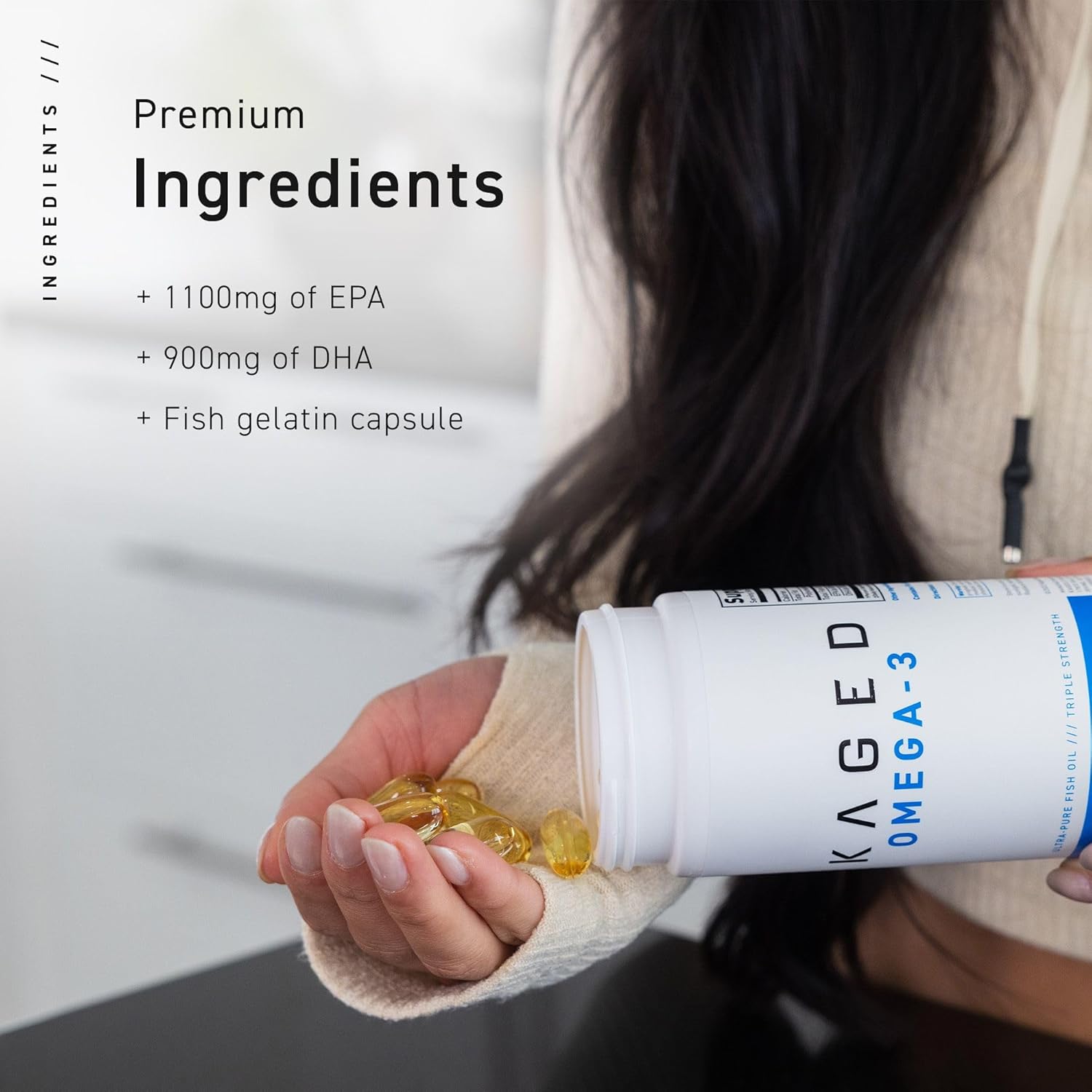 Ultra-Pure Kaged Omega 3 Fish Oil Supplement, 3000mg Omega 3 Fatty Acid with EPA & DHA, No Fish Burps - 60 Pills