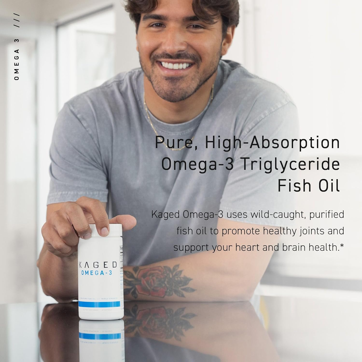 Ultra-Pure Kaged Omega 3 Fish Oil Supplement, 3000mg Omega 3 Fatty Acid with EPA & DHA, No Fish Burps - 60 Pills