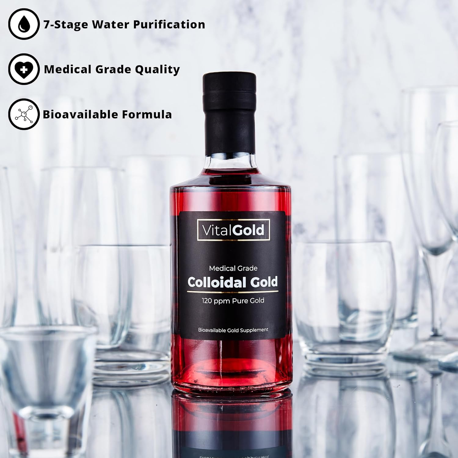 Ultra Strength 500ml Vital Gold Colloidal Gold Supplement - 120 PPM Formula for Optimal Health