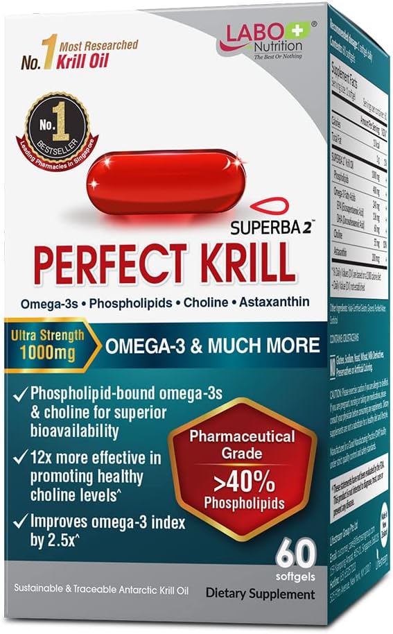 Ultra Strength Antarctic Krill Oil Supplement with Omega-3s, EPA, DHA, Phospholipids, Choline & Astaxanthin for Heart, Joint, and Brain Support - 60 Softgels