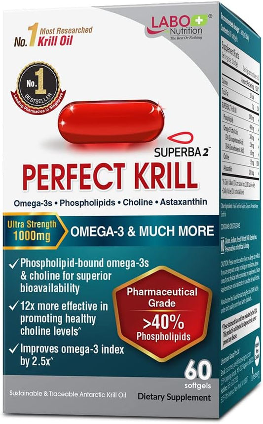 Ultra Strength Antarctic Krill Oil Supplement with Omega-3s, EPA, DHA, Phospholipids, Choline & Astaxanthin for Heart, Joint, and Brain Support - 60 Softgels