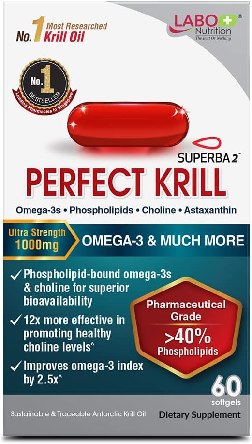 Ultra Strength Antarctic Krill Oil Supplement with Omega-3s, EPA, DHA, Phospholipids, Choline & Astaxanthin for Heart, Joint, and Brain Support - 60 Softgels