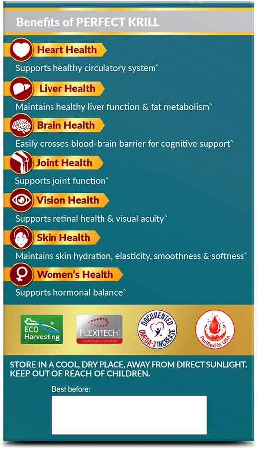 Ultra Strength Antarctic Krill Oil Supplement with Omega-3s, EPA, DHA, Phospholipids, Choline & Astaxanthin for Heart, Joint, and Brain Support - 60 Softgels