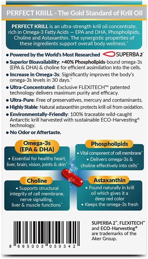 Ultra Strength Antarctic Krill Oil Supplement with Omega-3s, EPA, DHA, Phospholipids, Choline & Astaxanthin for Heart, Joint, and Brain Support - 60 Softgels