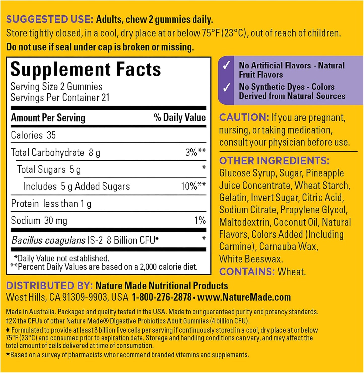 Ultra Strength Digestive Probiotic Gummies for Women and Men - 42 Gummies, 21 Day Supply