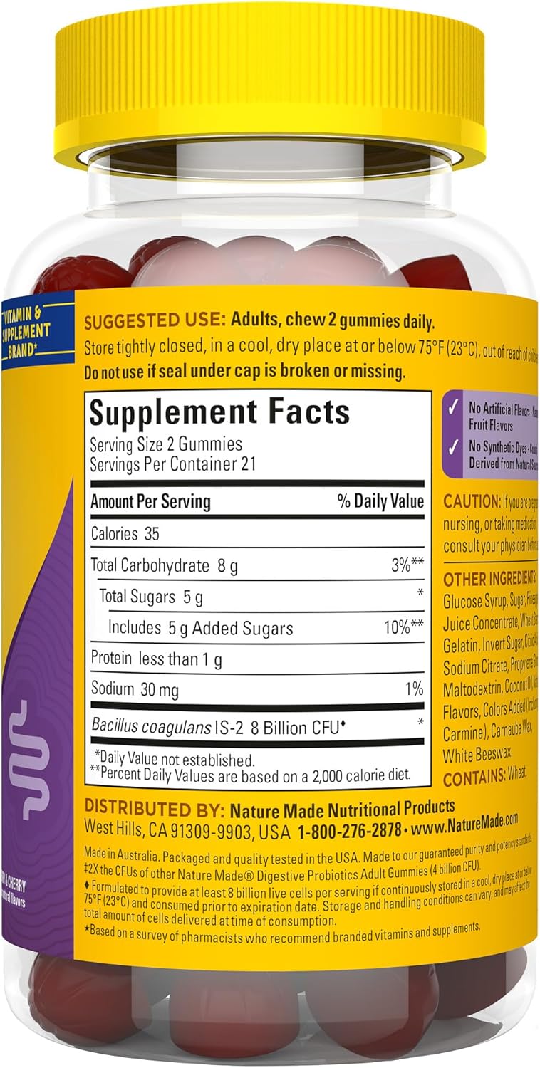 Ultra Strength Digestive Probiotic Gummies for Women and Men - 42 Gummies, 21 Day Supply