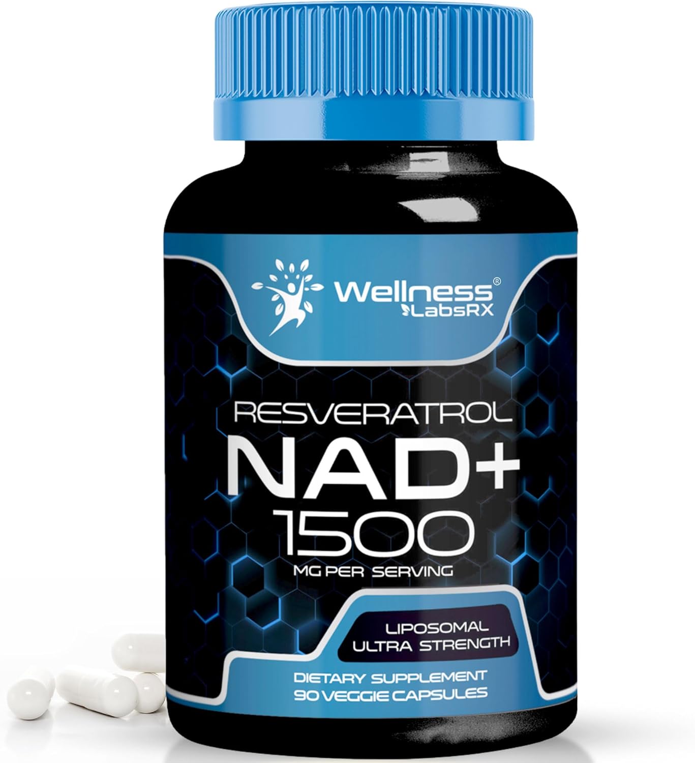 Ultra Strength Liposomal NAD+ Supplement with Resveratrol - 1500mg NAD Plus Boosting Capsules for Cellular Health, Stamina & Healthy Aging - Made in USA by Wellness LabsRX