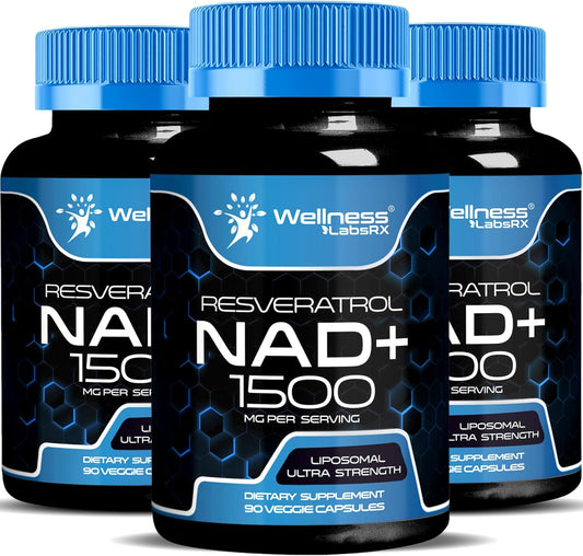 Ultra Strength Liposomal NAD+ Supplement with Resveratrol - Support Cellular Health, Stamina & Healthy Aging - 1500mg, 3 Pack USA Made