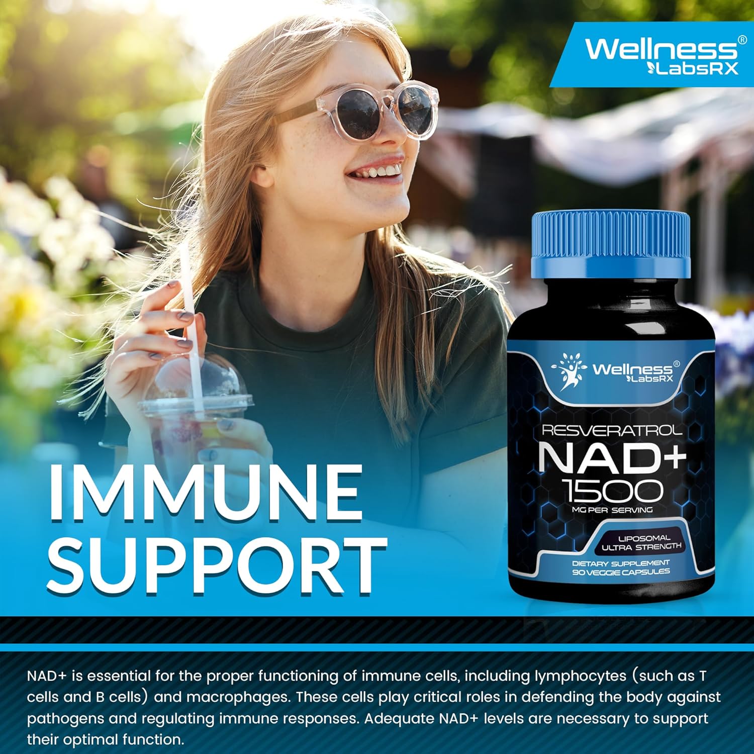 Ultra Strength Liposomal NAD+ Supplement with Resveratrol - Support Cellular Health, Stamina & Healthy Aging - 1500mg, 3 Pack USA Made