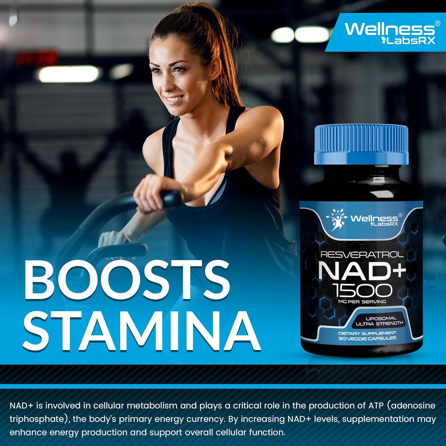 Ultra Strength Liposomal NAD+ Supplement with Resveratrol - Support Cellular Health, Stamina & Healthy Aging - 1500mg, 3 Pack USA Made