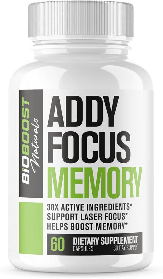 Ultra Strength Memory and Focus Supplement - Natural Adderall Substitute for Energy - Nootropic Pills with Science Backed Formula - 3rd Party Tested - 60 Capsules