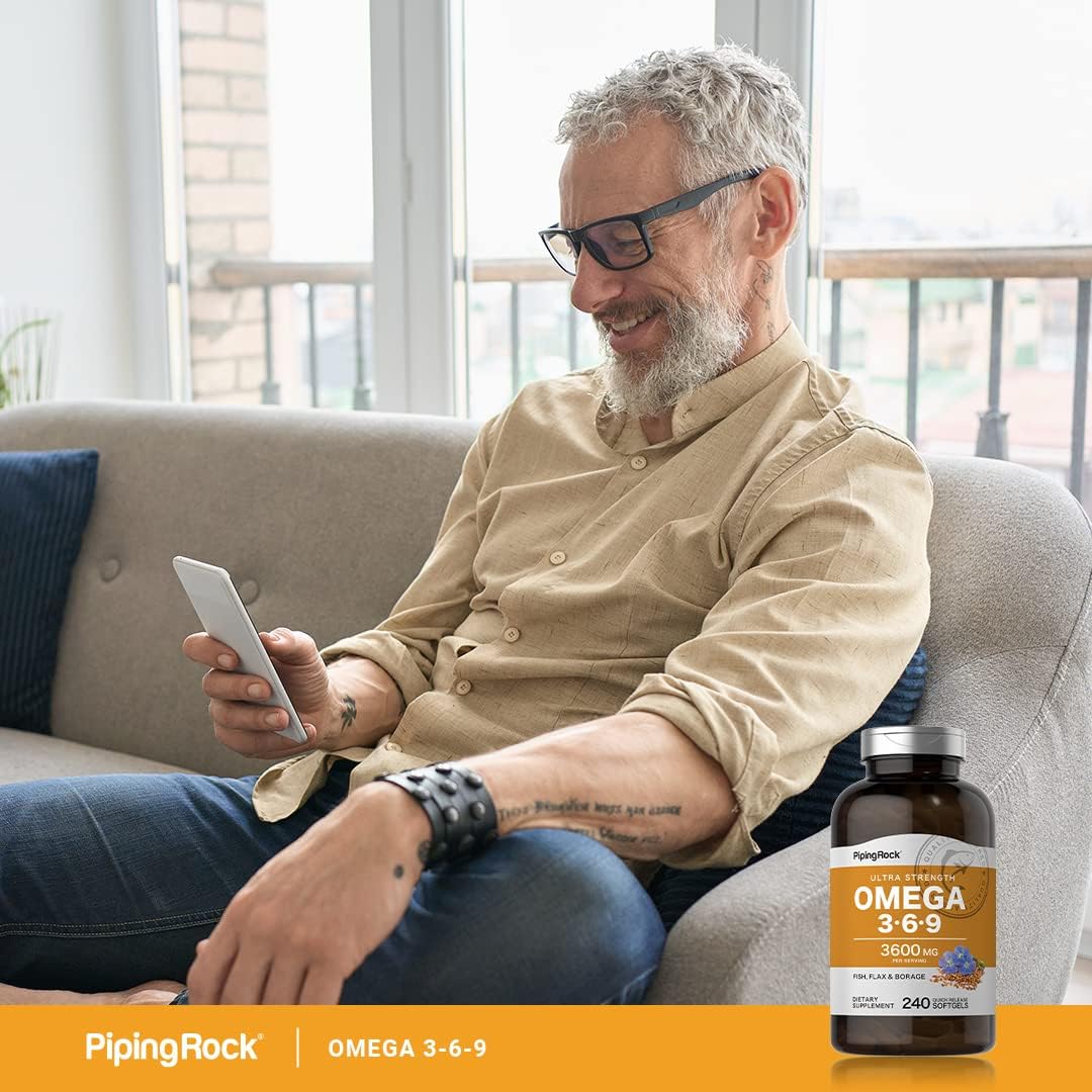 Ultra Strength Omega 3 6 9 Supplements for Women and Men | 3600mg | 240 Softgel Capsules | Fish Flax Borage | Non-GMO, Gluten Free