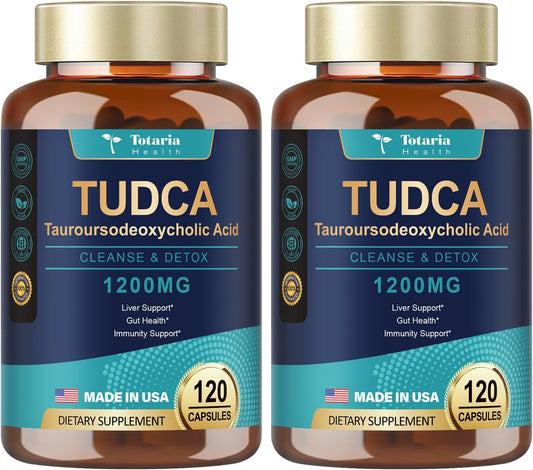 Ultra Strength Pure TUDCA Supplement - Pack of 2, 1200mg (Tauroursodeoxycholic Acid) Capsules for Liver & Gallbladder Cleanse - Vegan Liver Support