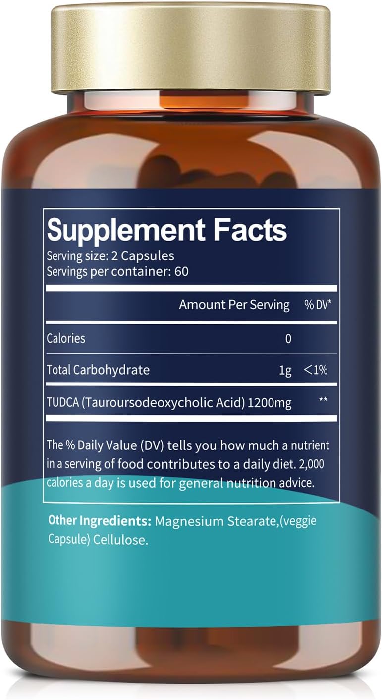 Ultra Strength Pure TUDCA Supplement - Pack of 2, 1200mg (Tauroursodeoxycholic Acid) Capsules for Liver & Gallbladder Cleanse - Vegan Liver Support