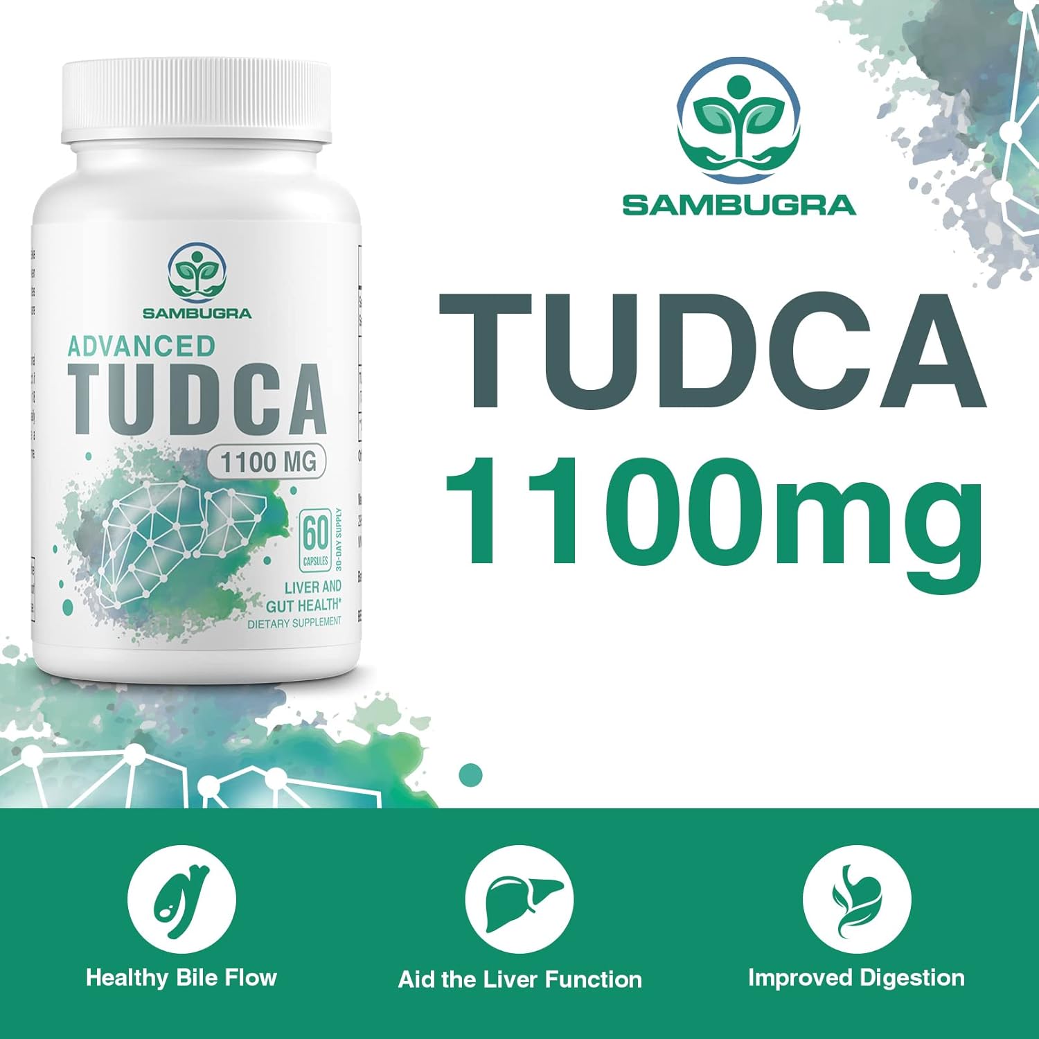 Ultra Strength Sambugra TUDCA Liver Support Supplement 1100mg - Cleanse, Detox, and Repair Liver - 60 Capsules