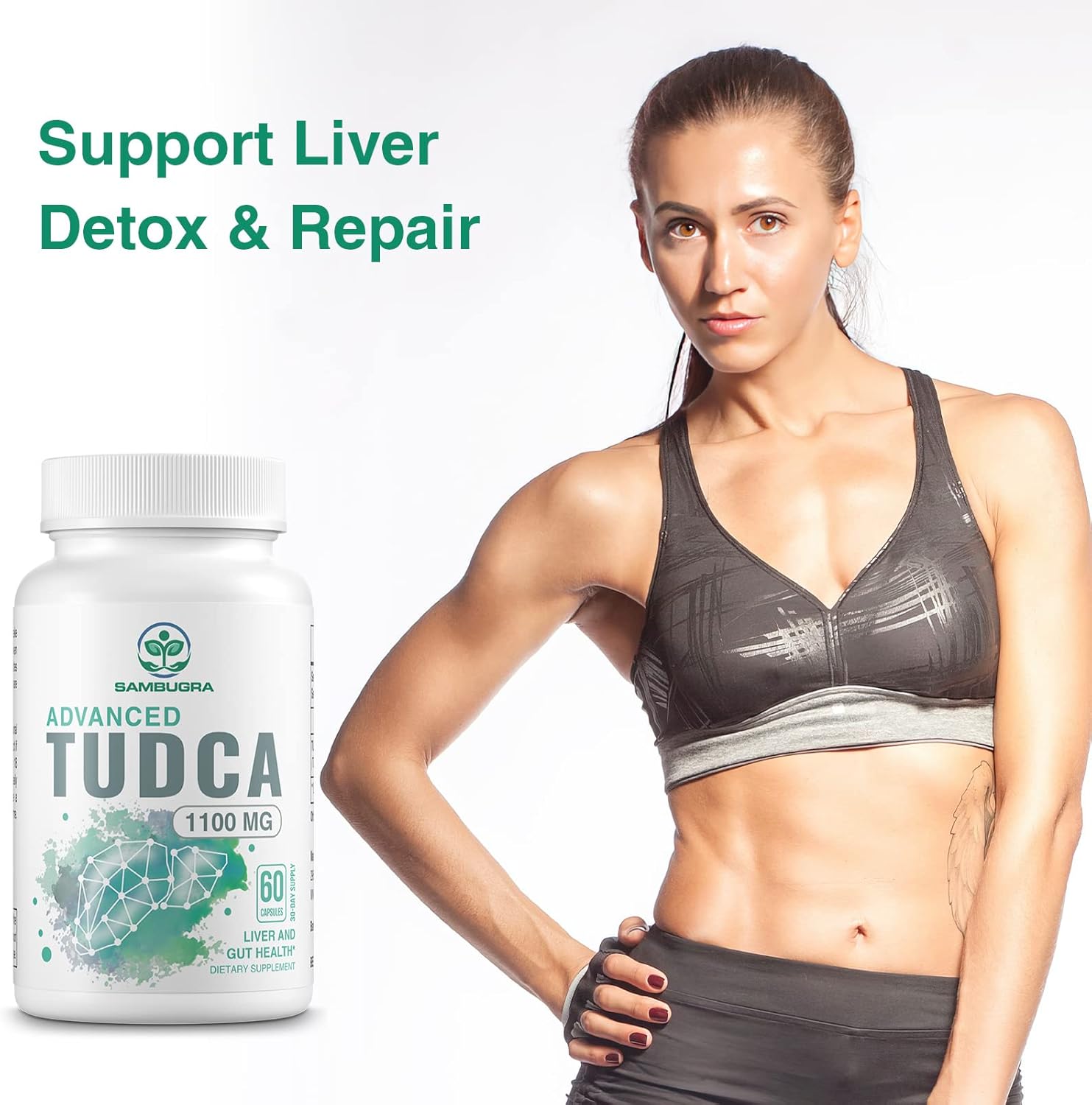 Ultra Strength Sambugra TUDCA Liver Support Supplement 1100mg - Cleanse, Detox, and Repair Liver - 60 Capsules