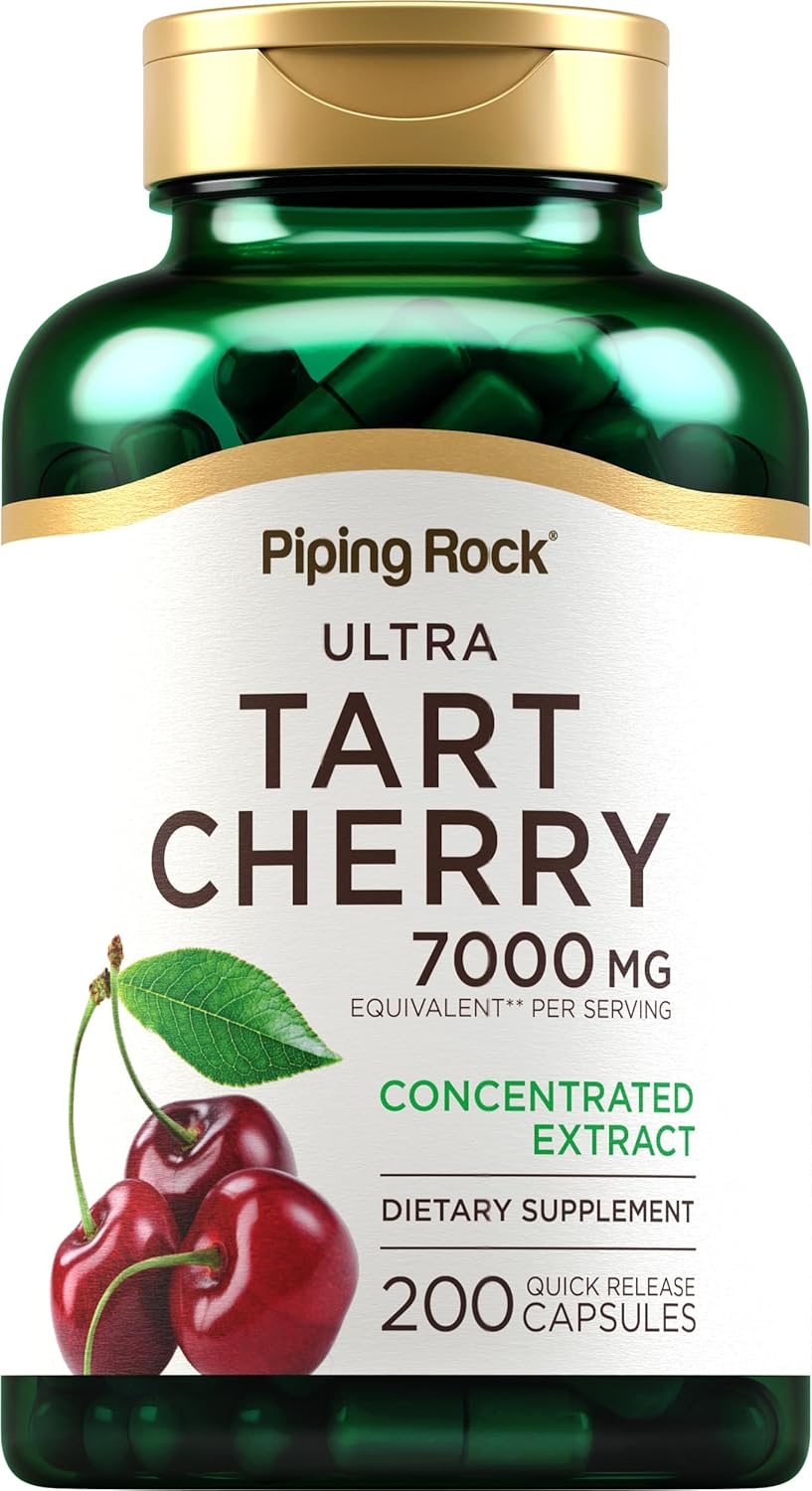 Ultra Strength Tart Cherry Extract Capsules - 7000 mg - 200 Pills - Non-GMO, Gluten Free Supplement by Piping Rock