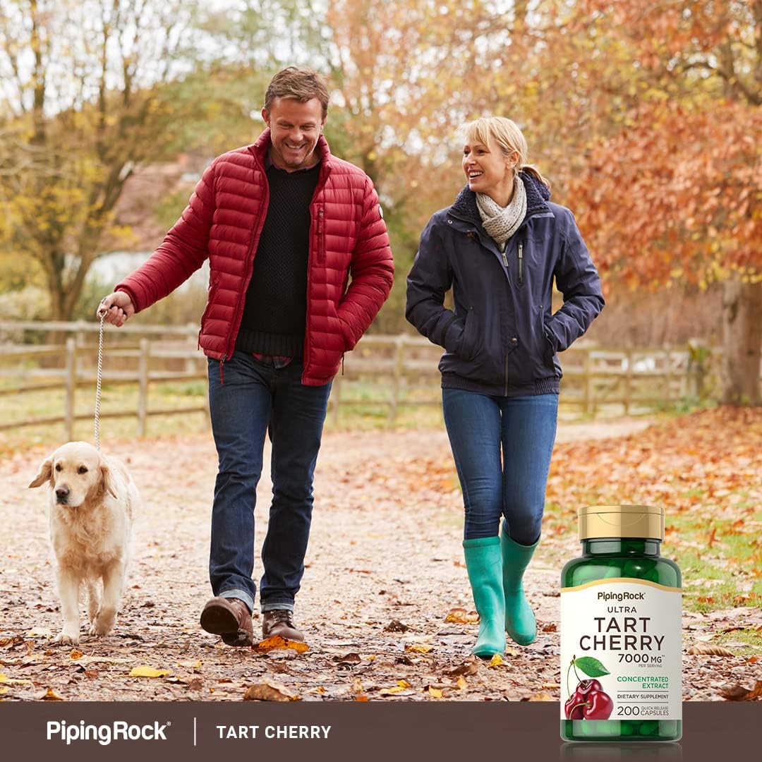 Ultra Strength Tart Cherry Extract Capsules - 7000 mg - 200 Pills - Non-GMO, Gluten Free Supplement by Piping Rock