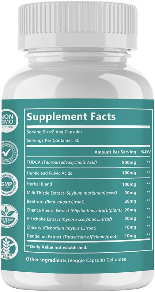 Ultra Strength TUDCA Supplement for Liver Support, Detox, and Repair - 1000mg Bile Salt - 60 Capsules