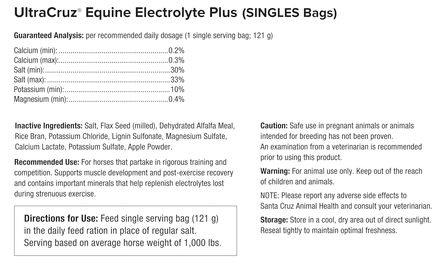 UltraCruz Equine Electrolyte Plus Supplement - 30 Day Supply, 30 Single Servings