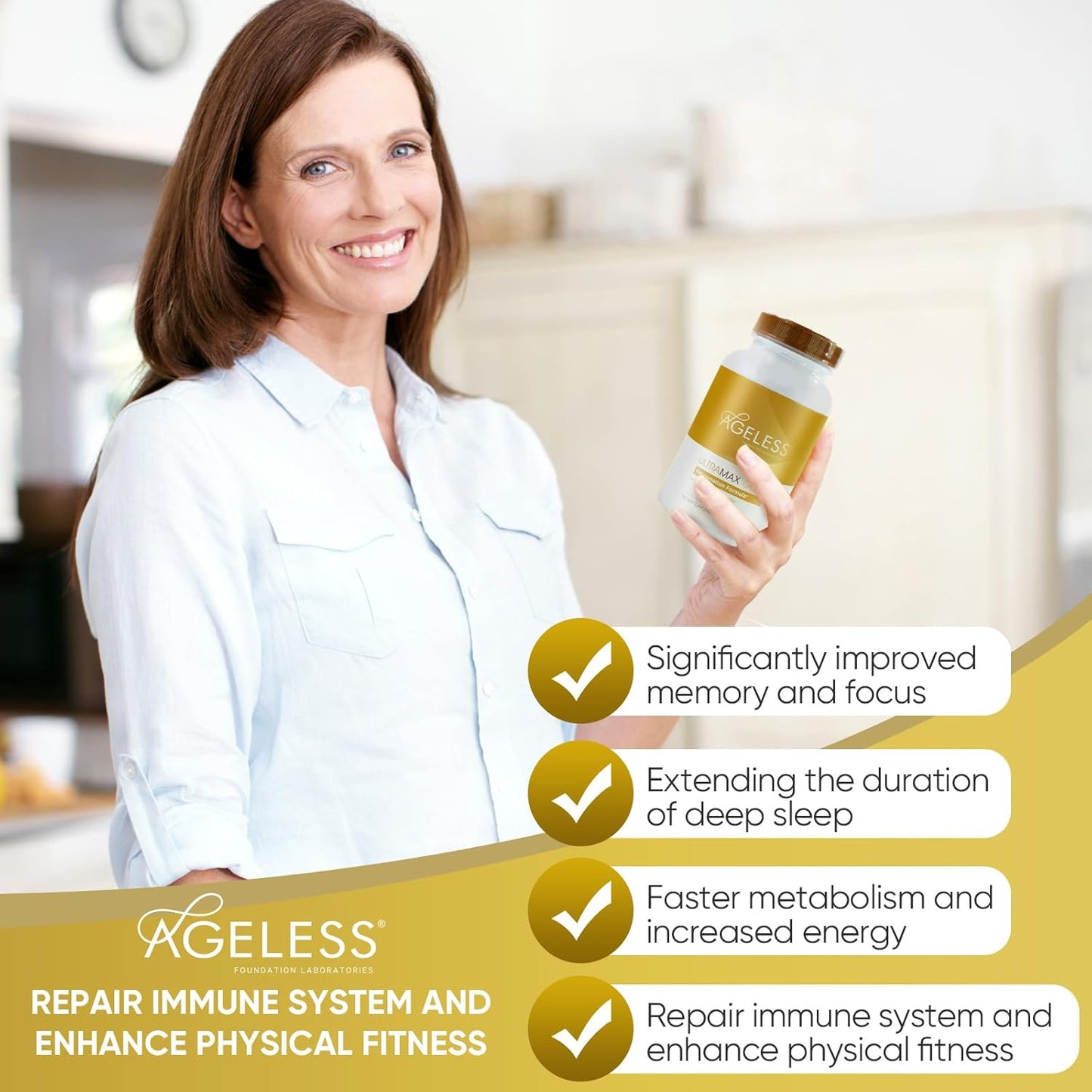 UltraMAX Gold™ Capsules: HGH Anti-Aging Supplement for Women - Supports Immune Health, Skin Tone, Sleep, Weight Management - 90 Capsules
