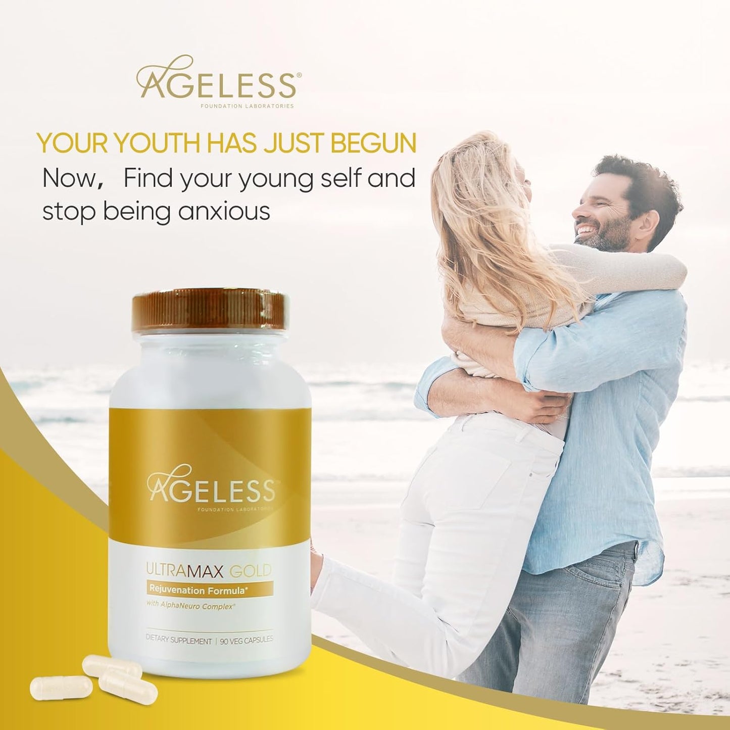 UltraMAX Gold™ Capsules: HGH Anti-Aging Supplement for Women - Supports Immune Health, Skin Tone, Sleep, Weight Management - 90 Capsules