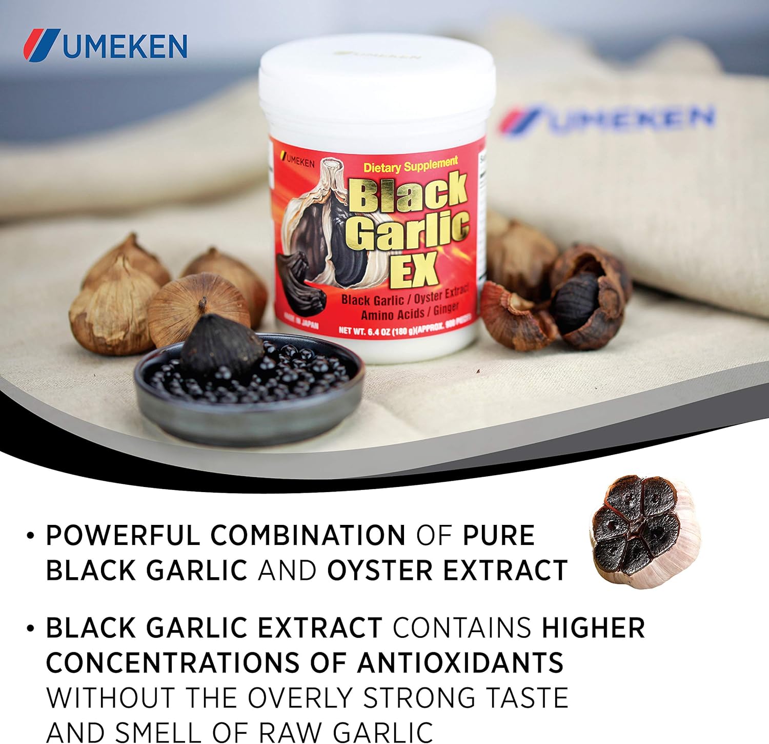 Umeken Black Garlic EX Supplement with Vitamin B, Allicin, Amino Acid, Oyster Extract, Ginger - 4-6 Month Supply (2 Pack)