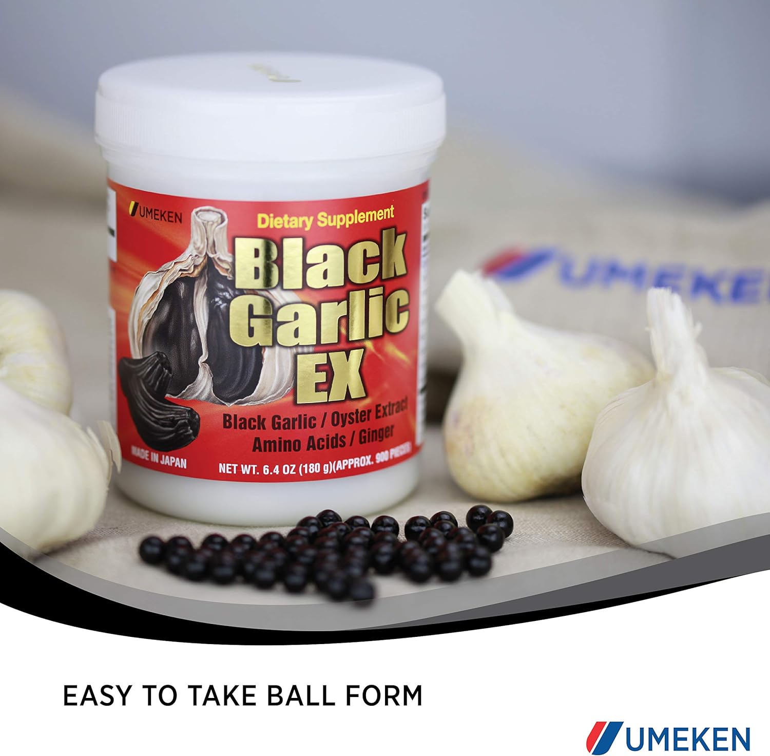 Umeken Black Garlic EX Supplement with Vitamin B, Allicin, Amino Acid, Oyster Extract, Ginger - 4-6 Month Supply (2 Pack)
