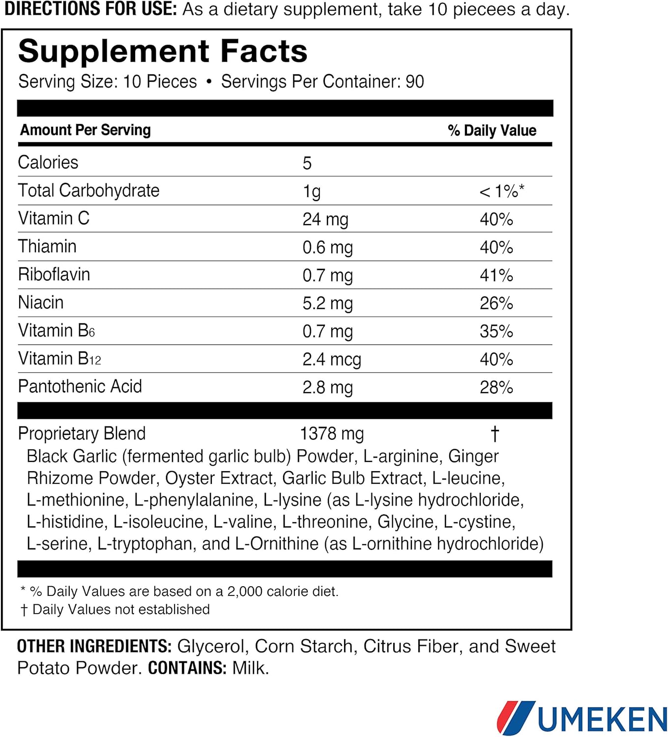 Umeken Black Garlic EX Supplement with Vitamin B, Allicin, Amino Acid, Oyster Extract, Ginger - 4-6 Month Supply (2 Pack)