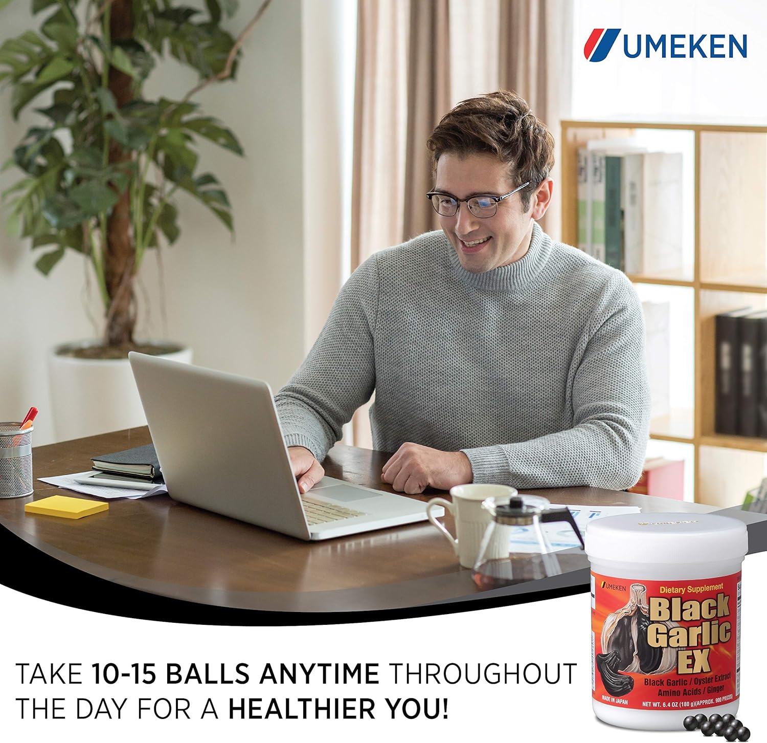 Umeken Black Garlic EX Supplement with Vitamin B, Allicin, Amino Acid, Oyster Extract, Ginger - 4-6 Month Supply (2 Pack)