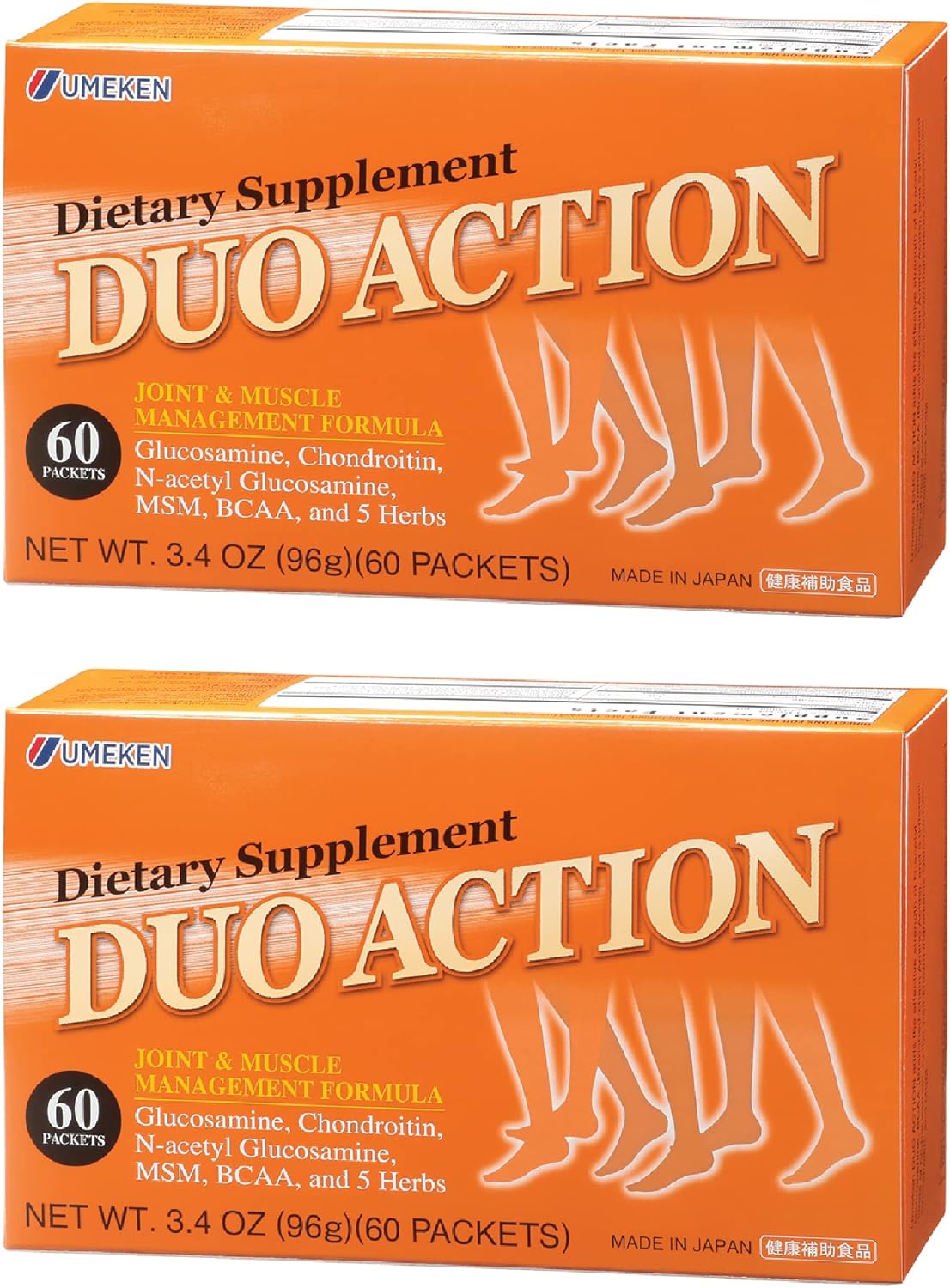Umeken Duo Action MSM + BCAA Herbal Formula, Chondroitin & Glucosamine Supplements - 2 Month Supply (120 Packets)