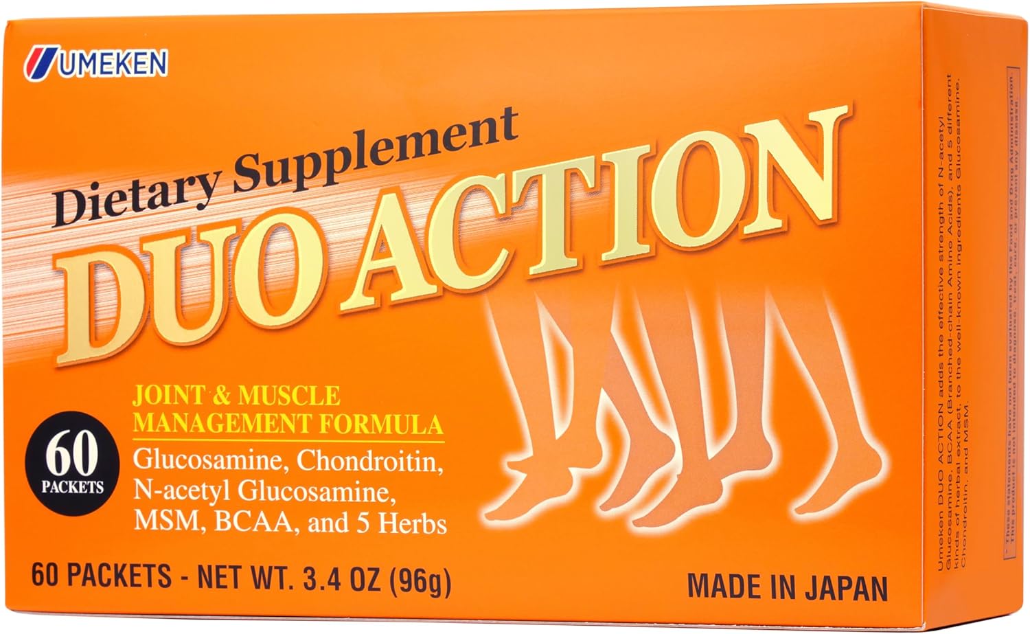 Umeken Duo Action MSM + BCAA Herbal Formula, Chondroitin & Glucosamine Supplements - 60 Packets, 1 Month Supply