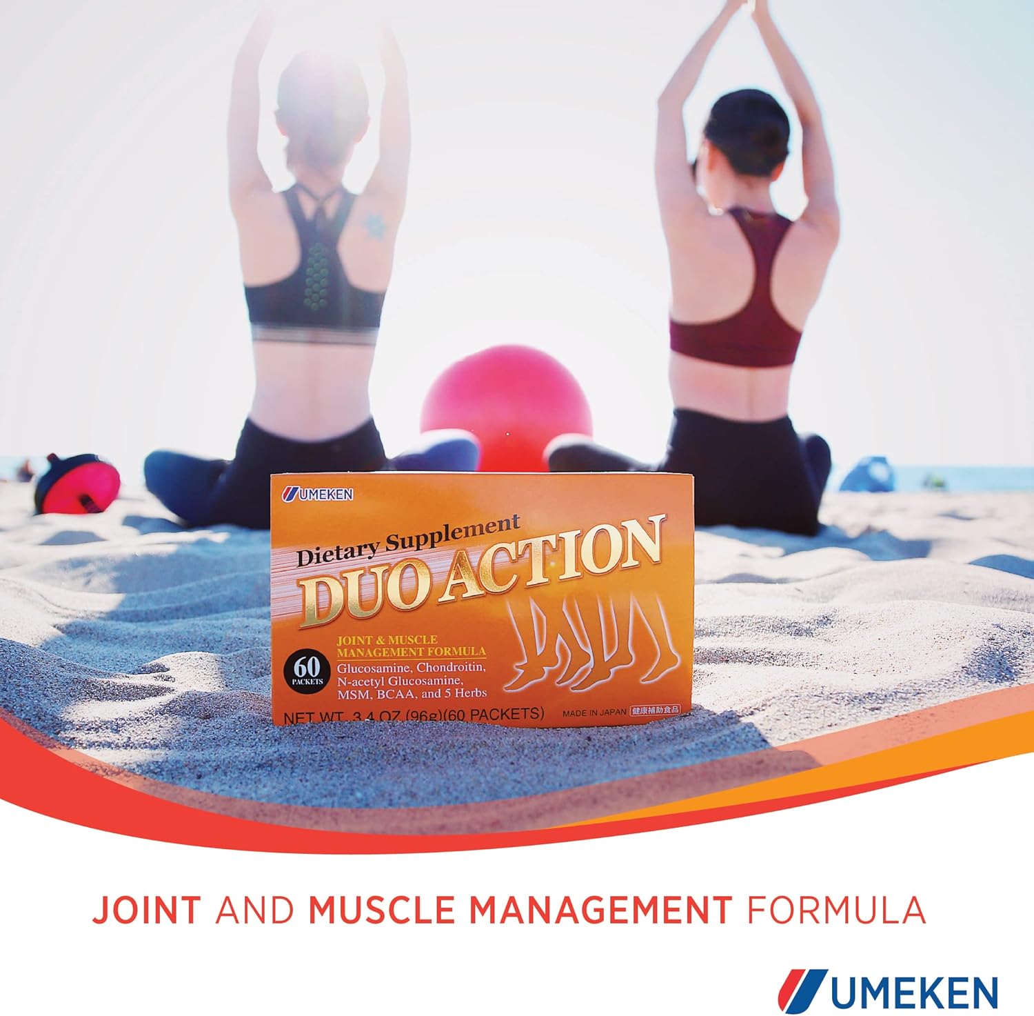 Umeken Duo Action MSM + BCAA Herbal Formula, Chondroitin & Glucosamine Supplements - 2 Month Supply (120 Packets)