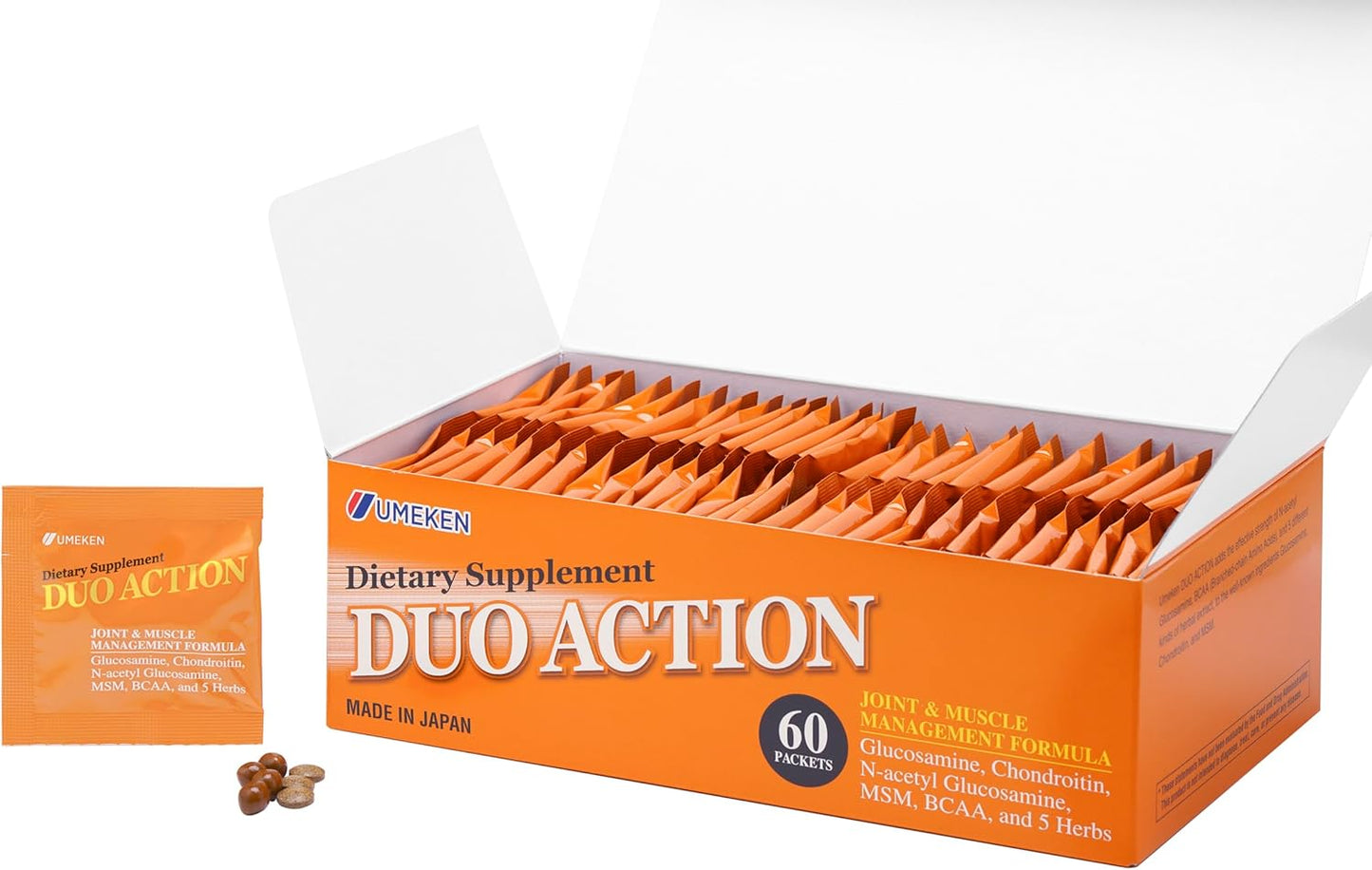 Umeken Duo Action MSM + BCAA Herbal Formula, Chondroitin & Glucosamine Supplements - 60 Packets, 1 Month Supply