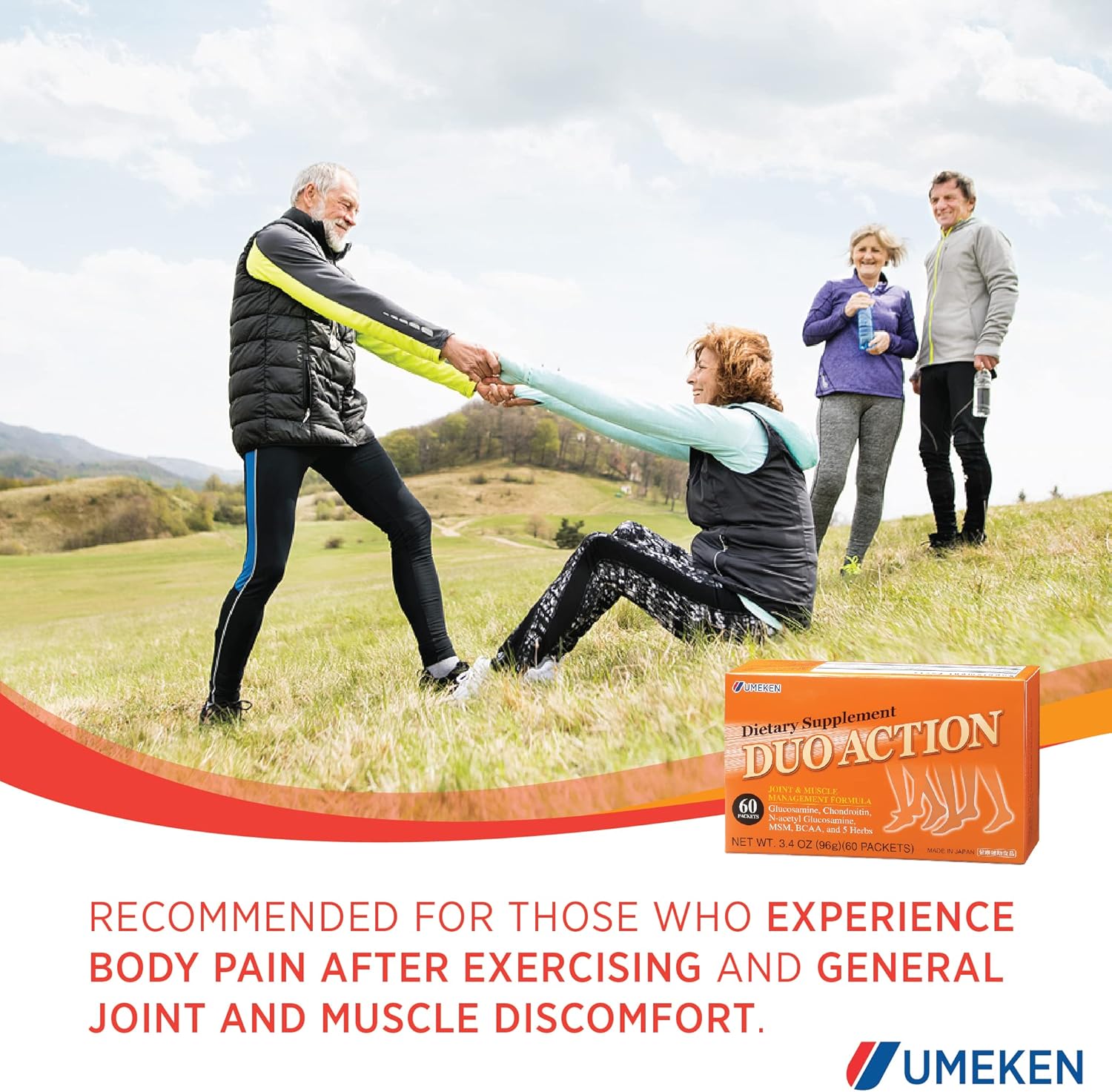 Umeken Duo Action MSM + BCAA Herbal Formula, Chondroitin & Glucosamine Supplements - 60 Packets, 1 Month Supply