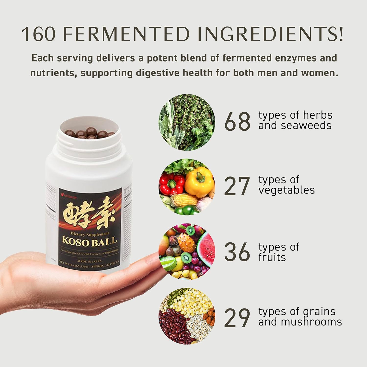 Umeken Koso Ball with 160 Fermented Ingredients for Stomach & Intestine Health - Pack of 342 Pieces - Japanese Immune Support & Wellness Supplement