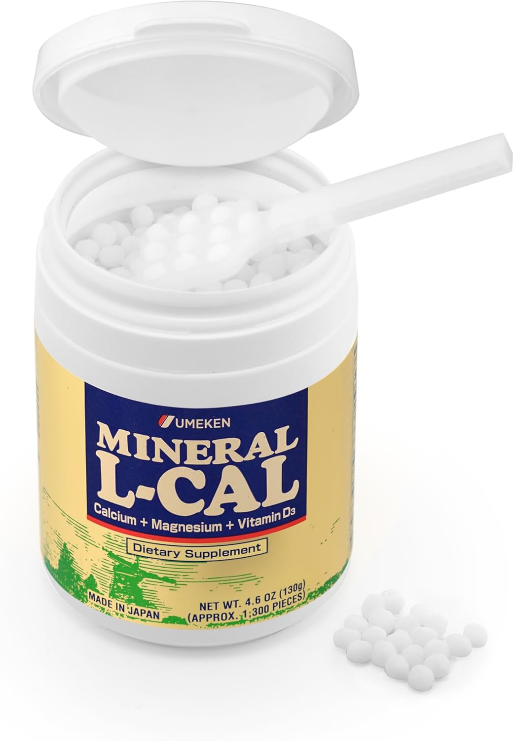 Umeken Mineral L-Cal: Calcium, Vitamin D3, Magnesium & Minerals in Fast-Absorbing Ball Format - 1,300 Balls, 130g - Pack of 2