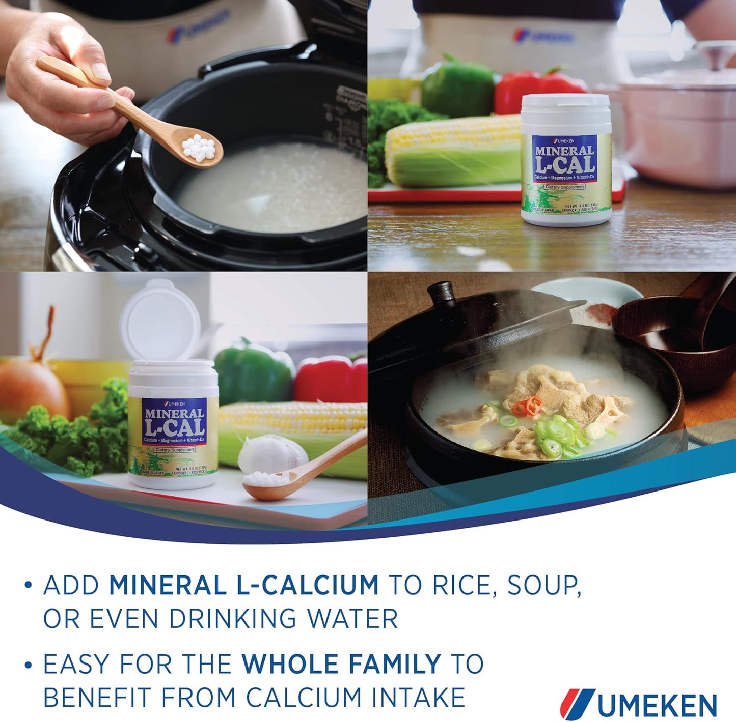 Umeken Mineral L-Cal: Calcium, Vitamin D3, Magnesium & Minerals in Fast-Absorbing Ball Format - 1,300 Balls, 130g - Pack of 2