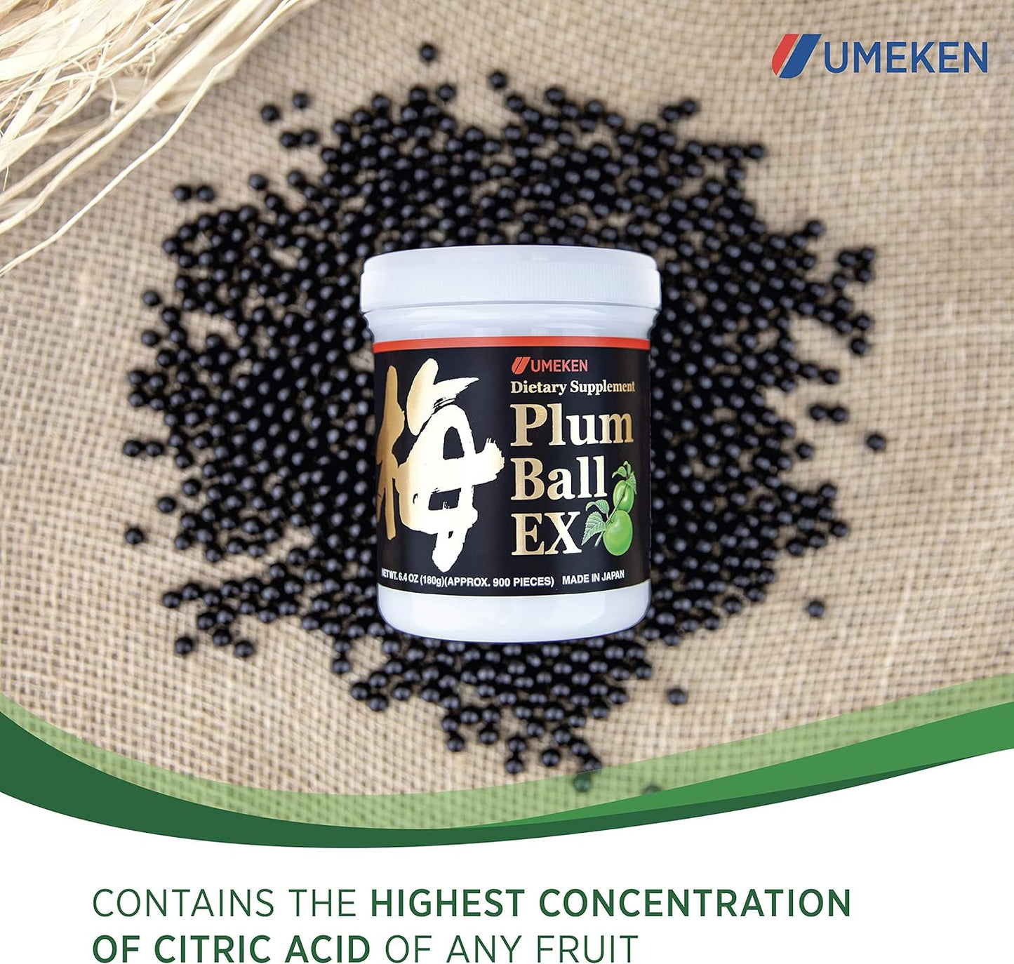 Umeken Plum Ball EX Concentrated Extract with Antioxidants, Citric Acid, Mumefural – Japanese Green Plum Extract, 3 Month Supply, 6.4oz Bottle