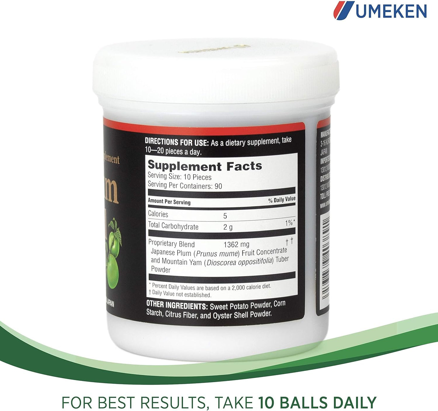 Umeken Plum Ball EX Concentrated Extract with Antioxidants, Citric Acid, Mumefural – Japanese Green Plum Extract, 3 Month Supply, 6.4oz Bottle