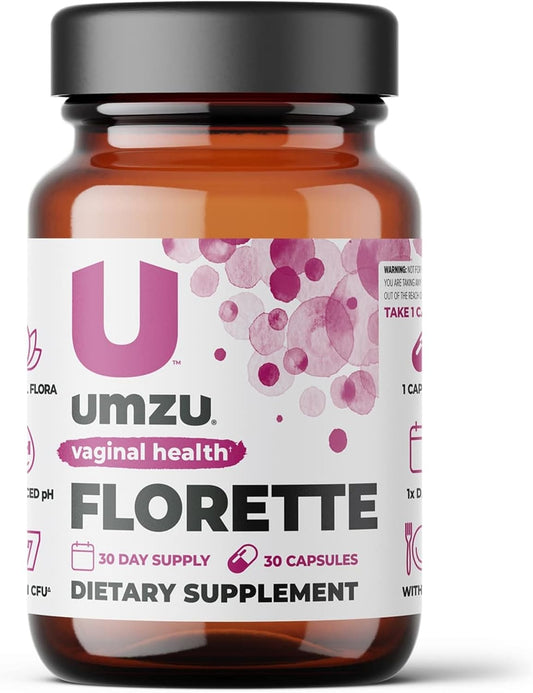 UMZU Florette Vaginal Probiotic with Cranberry Extract for Women | Promotes Vaginal pH Balance, Odor Control, UTI Prevention | 37B CFU | 30 Capsules