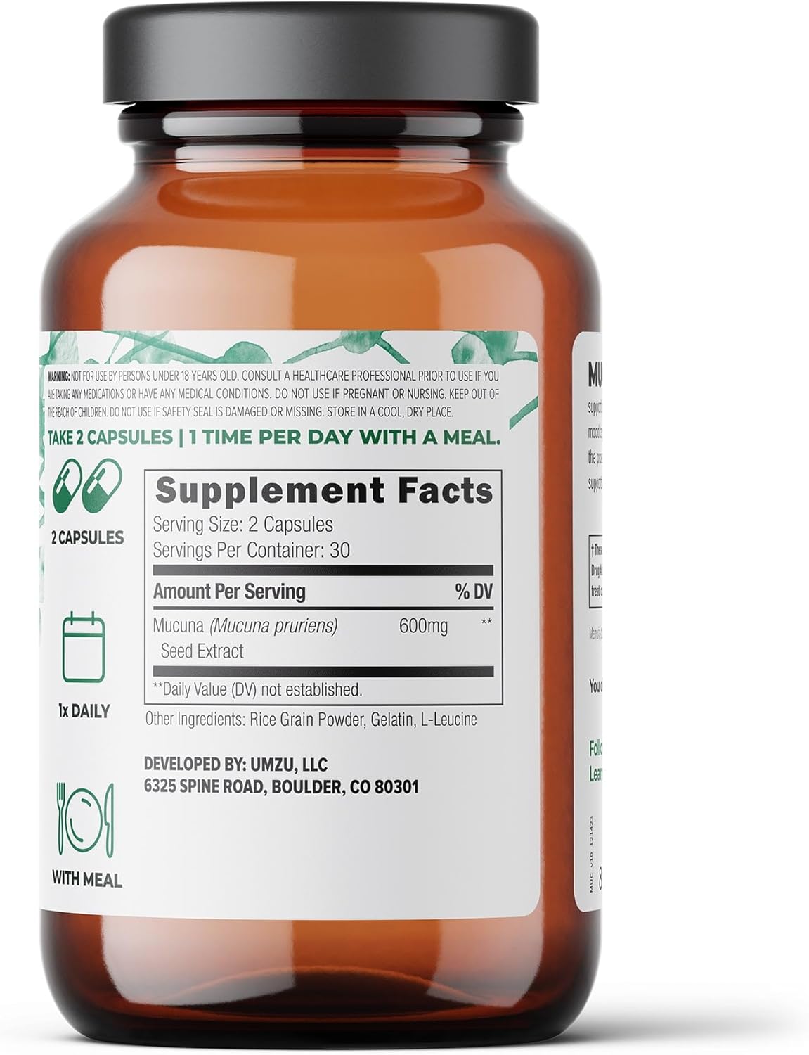 UMZU Mucuna Pruriens Capsules - Supports Dopamine Production, Brain Health, Memory & Well-being - Antioxidants & Hormone Support - 30 Day Supply