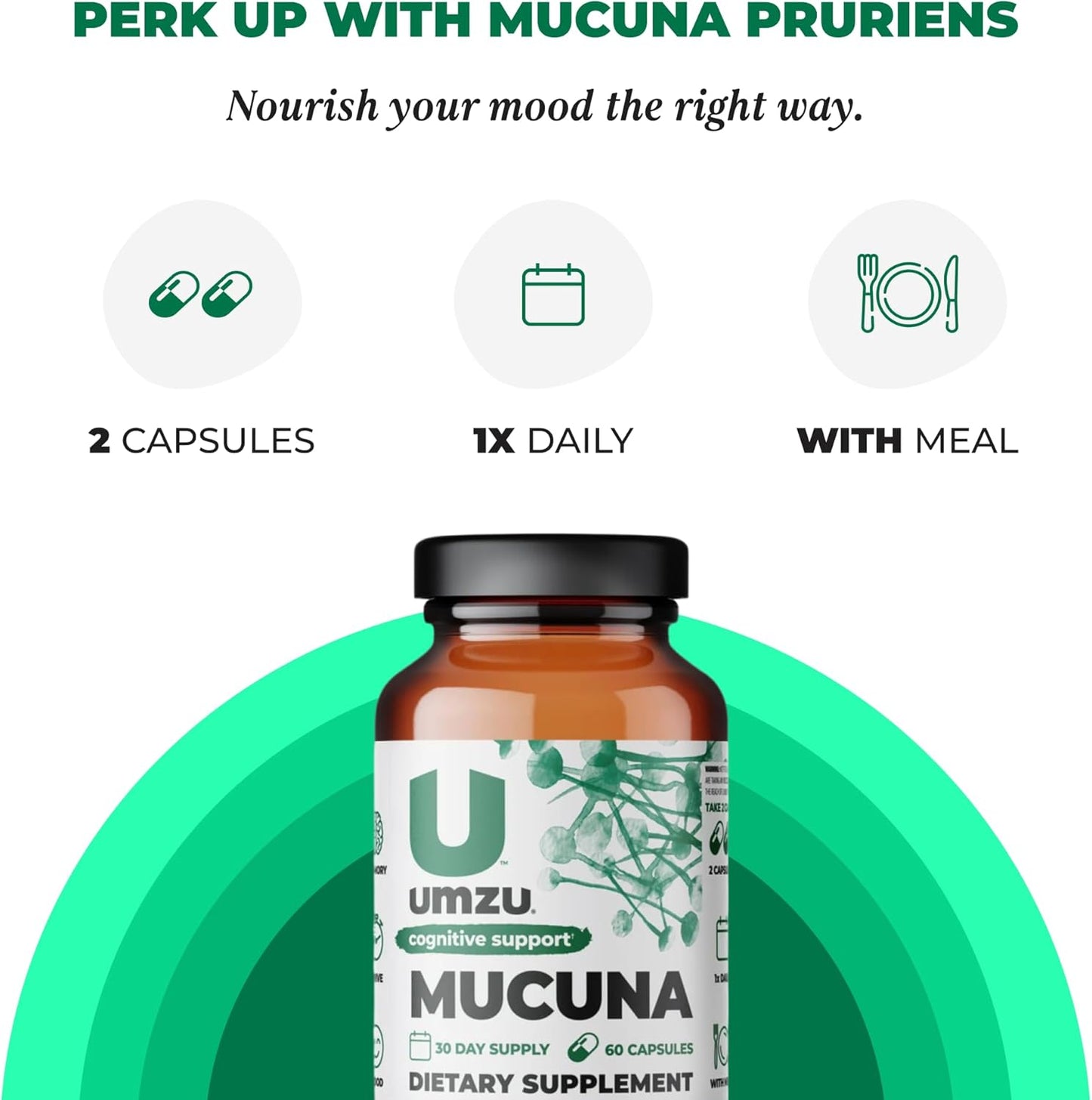 UMZU Mucuna Pruriens Capsules - Supports Dopamine Production, Brain Health, Memory & Well-being - Antioxidants & Hormone Support - 30 Day Supply