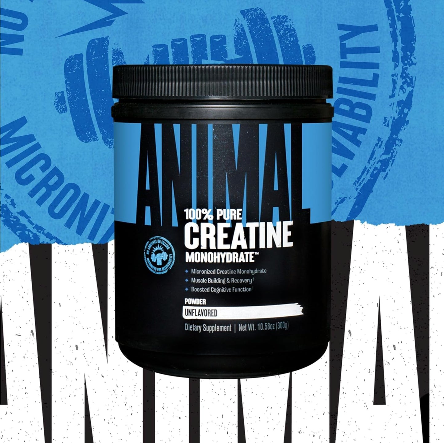 Unflavored Animal Micronized Creatine Monohydrate Powder 300g - Supports Muscle Growth, Endurance, Strength, Recovery, and Cognitive Function - ATP Production - for Men & Women