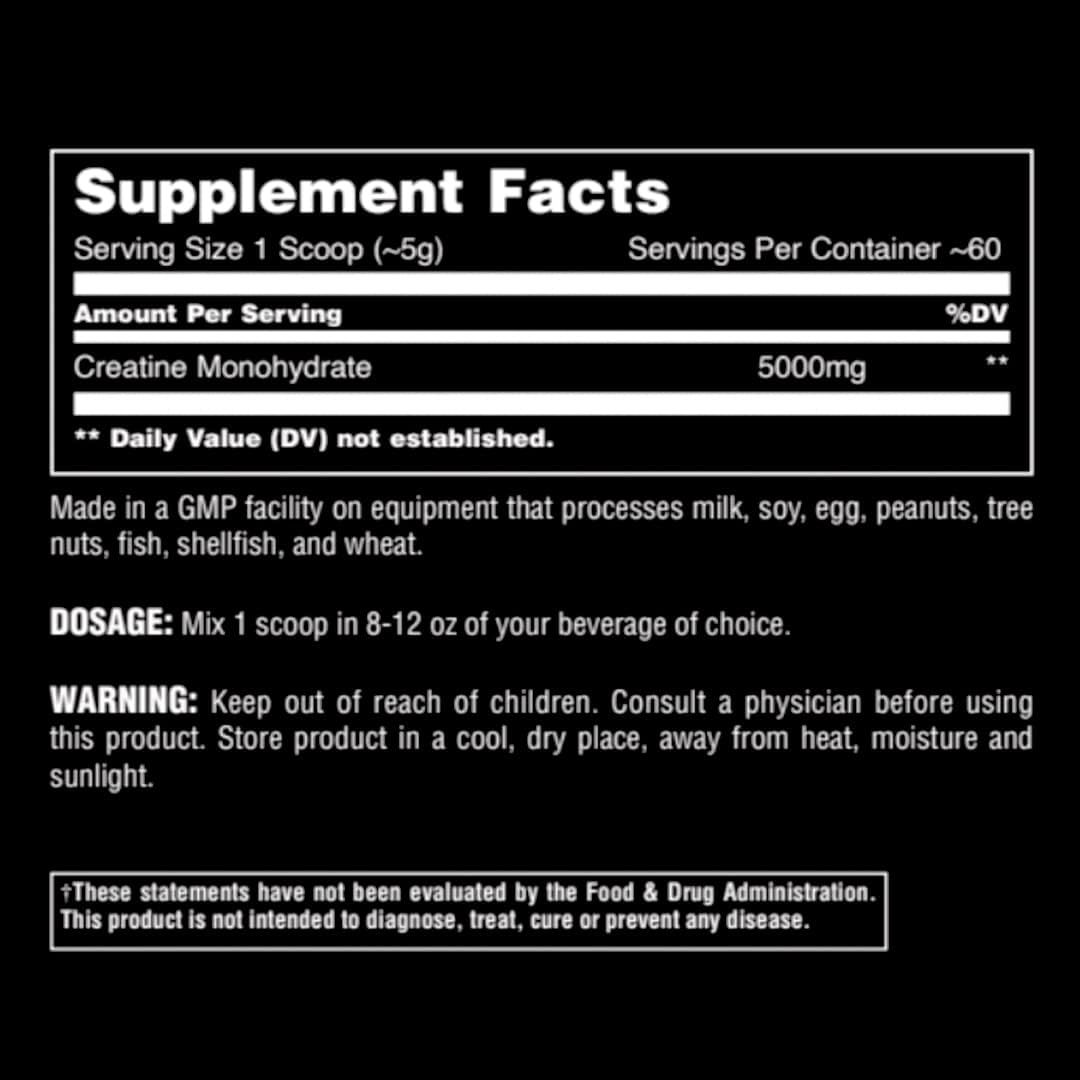 Unflavored Animal Micronized Creatine Monohydrate Powder 300g - Supports Muscle Growth, Endurance, Strength, Recovery, and Cognitive Function - ATP Production - for Men & Women