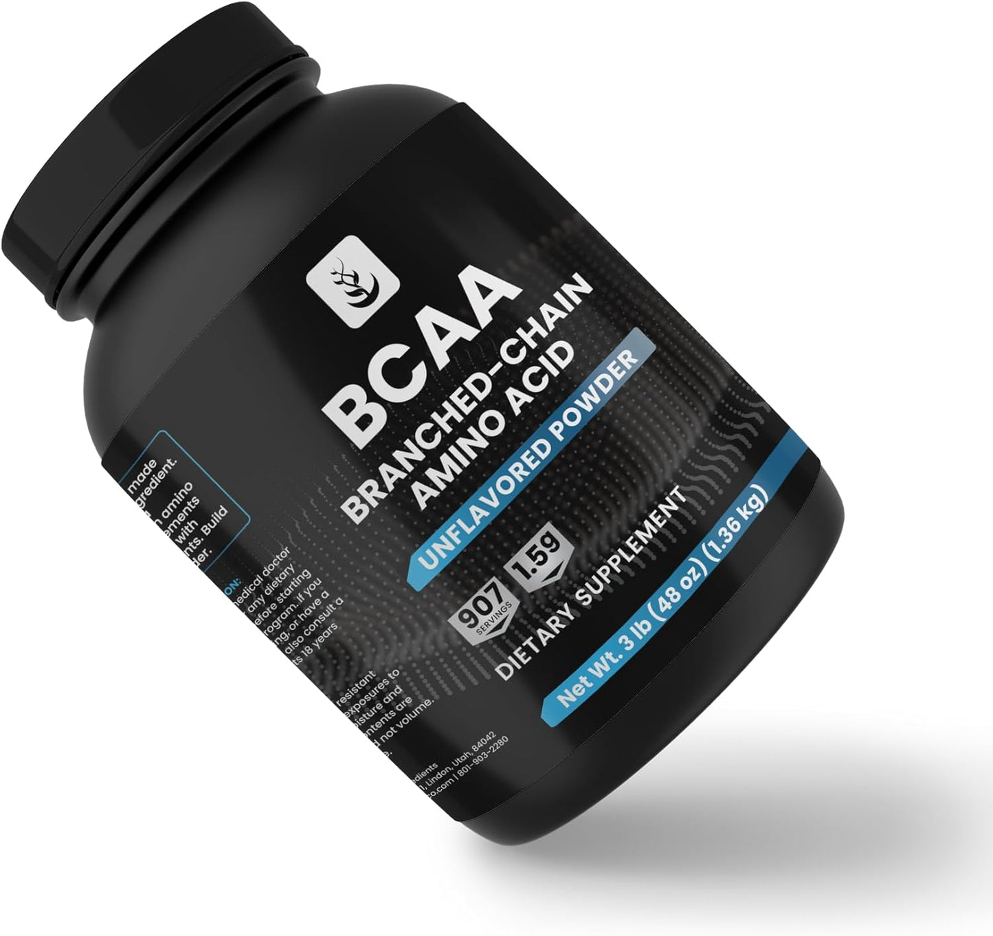 Unflavored BCAA Powder, 3 lbs, 2:1 Ratio, 907 Servings, Pure Ingredients, No Additives