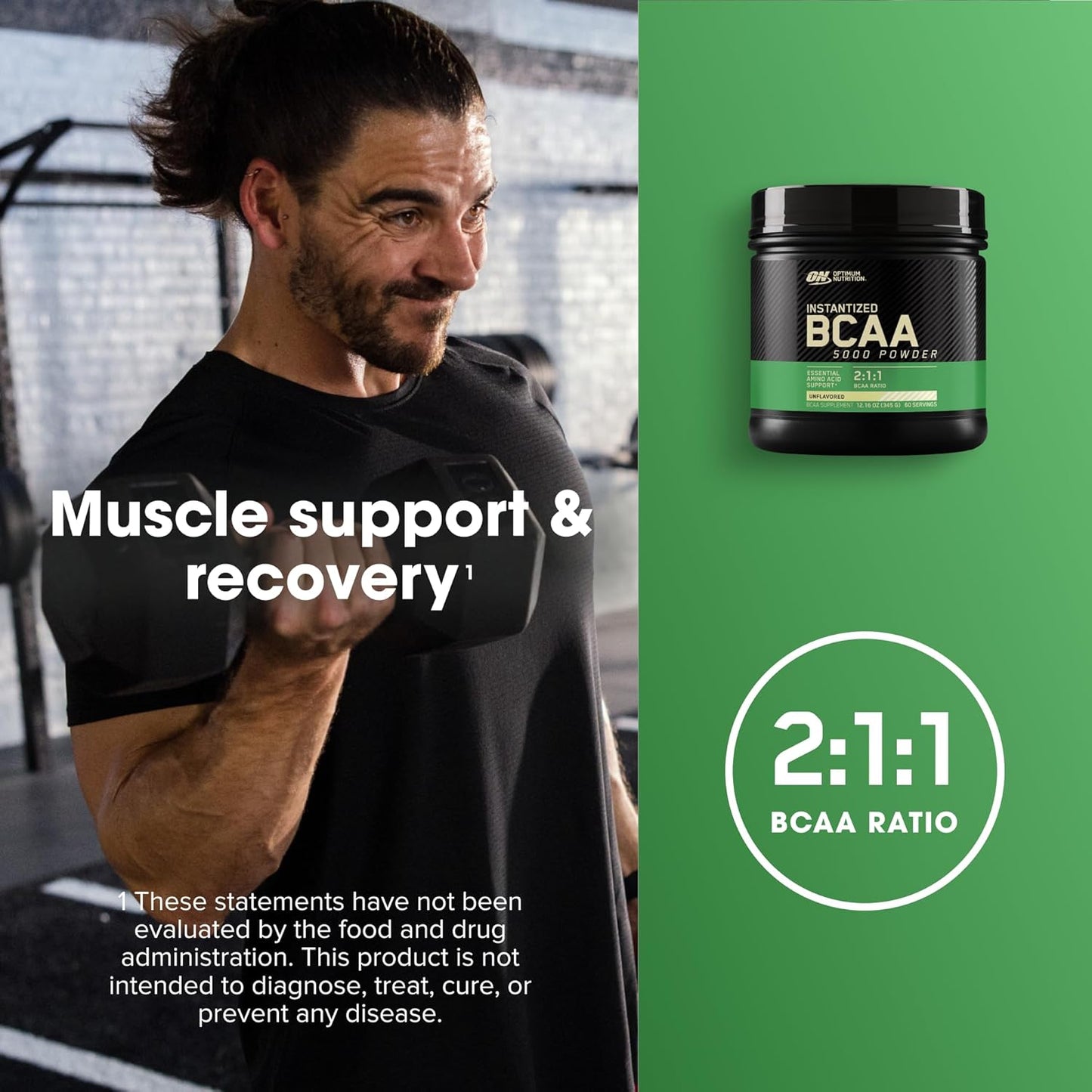 Unflavored BCAA Powder for Keto Diet, 5000mg, 60 Servings - Optimum Nutrition