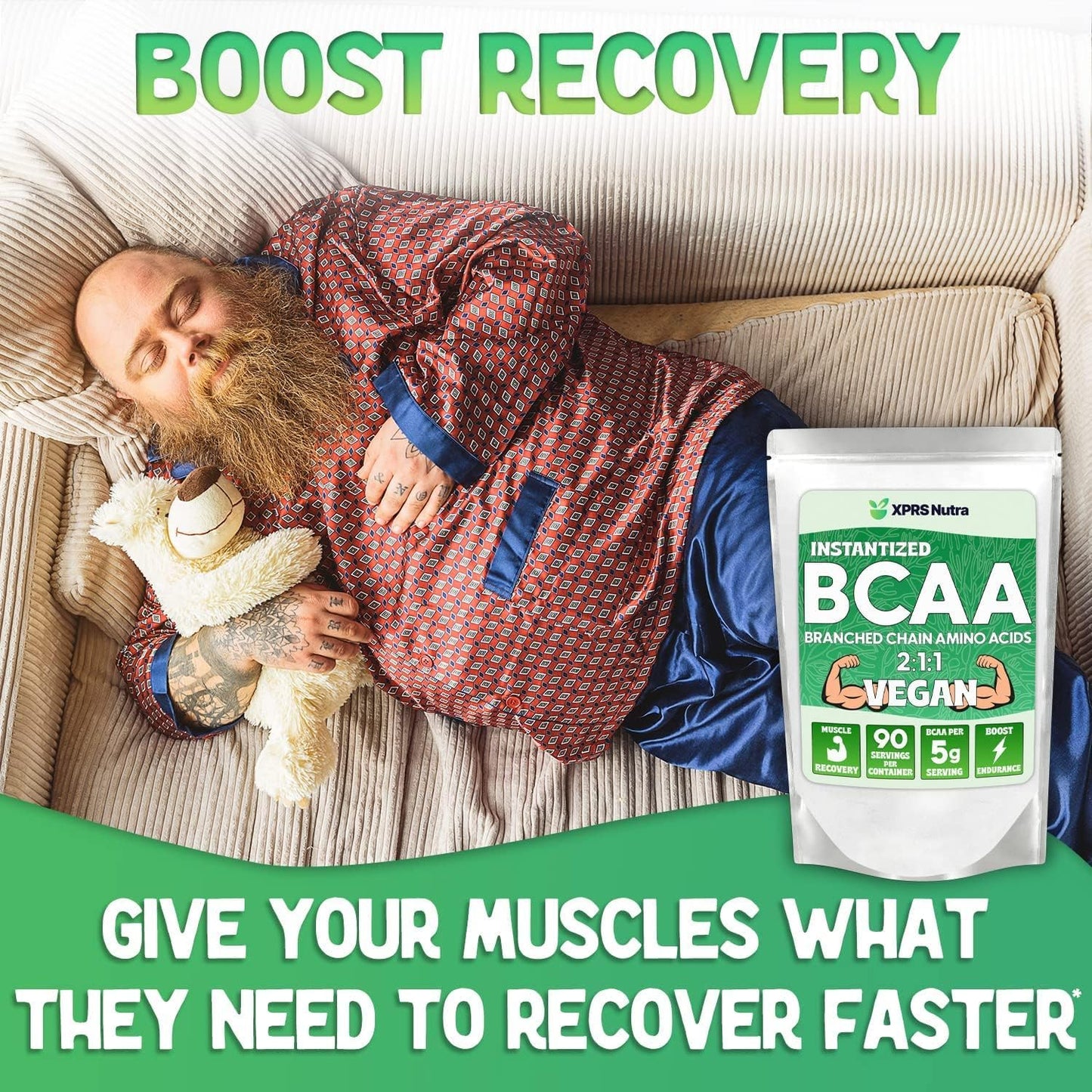 Unflavored BCAA Powder for Men and Women - 2lb Amino Acid Supplement for Gym Recovery