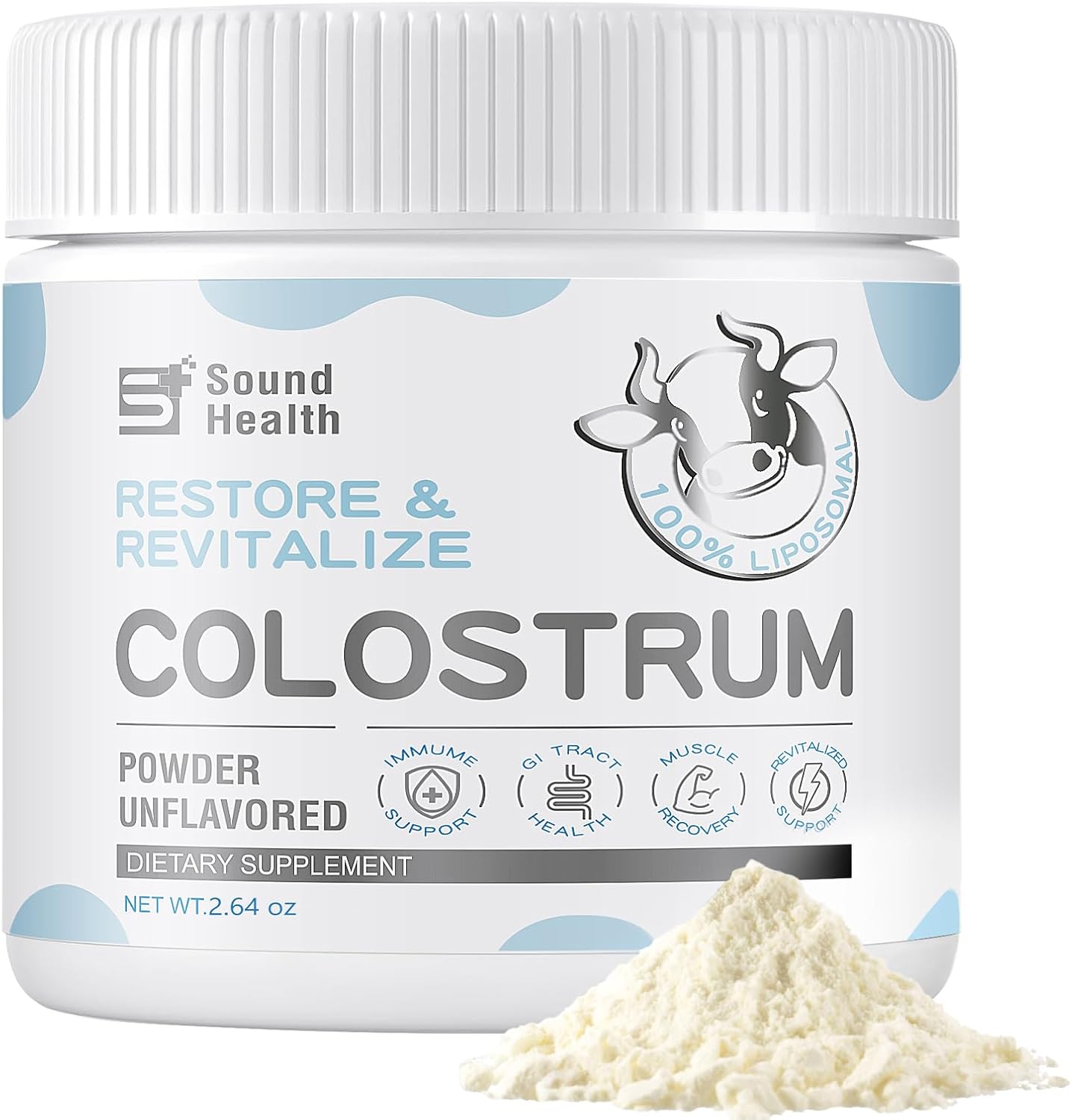 Unflavored Bovine Colostrum Powder Supplement for Gut Health, Hair Growth, Beauty - 73 Servings (146g)